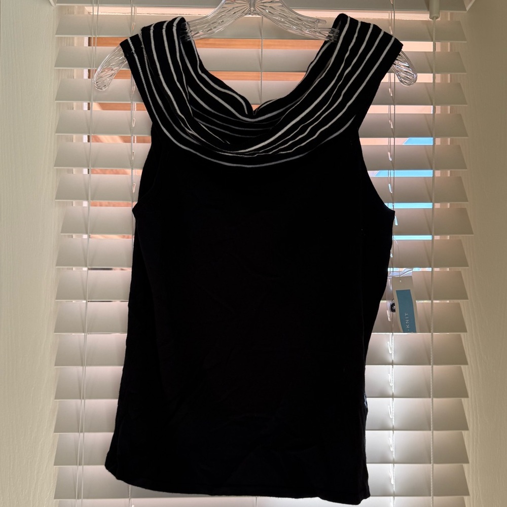 U-Knit Dresses Black off the shoulder or Tank Top with Striped Collar